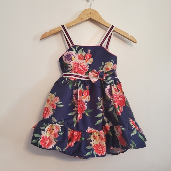 Tahari Other - Tahari girl NWT navy ruffle floral print dress